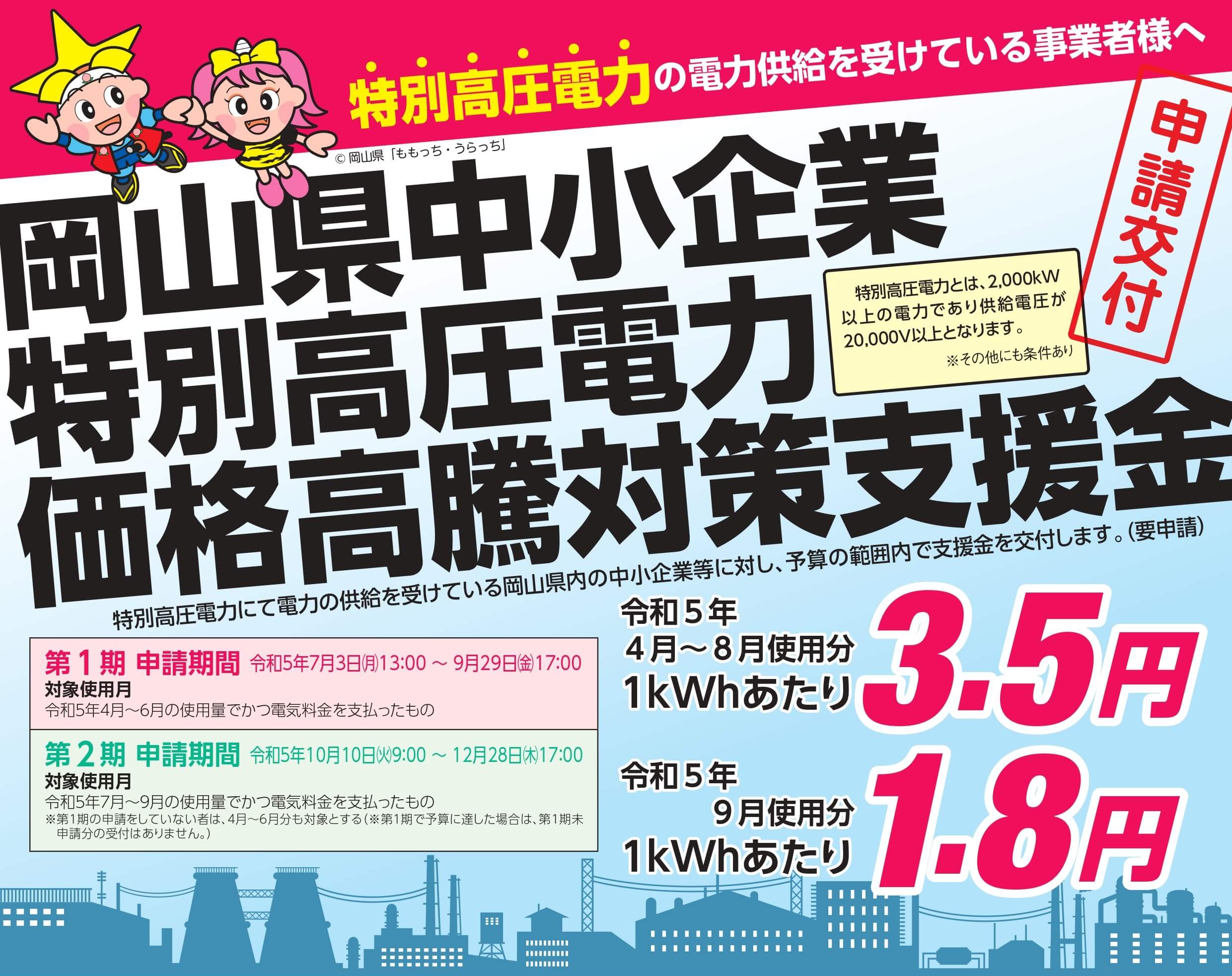 岡山県中庸企業特別高圧電力価格高騰対策支援金